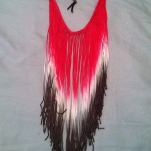 Leather & fringe bib necklace Coachella music fest